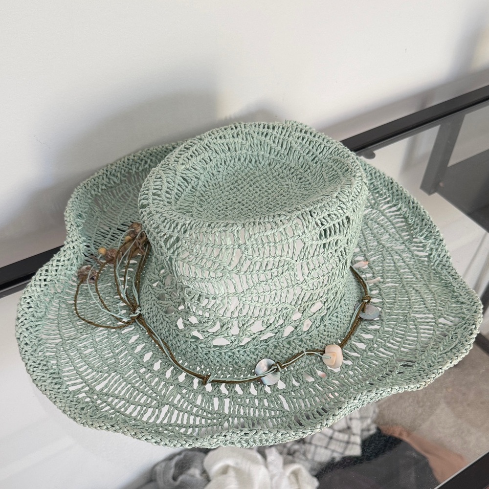 Mint Green Crochet Sun Hat with Shell Details